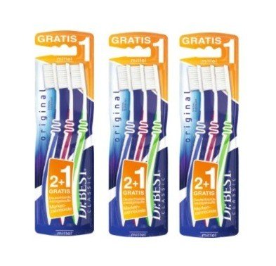 Dr. Best Zahnbuerste Original mittel Toothbrush Original medium softness 2+1, set of 3 pcs